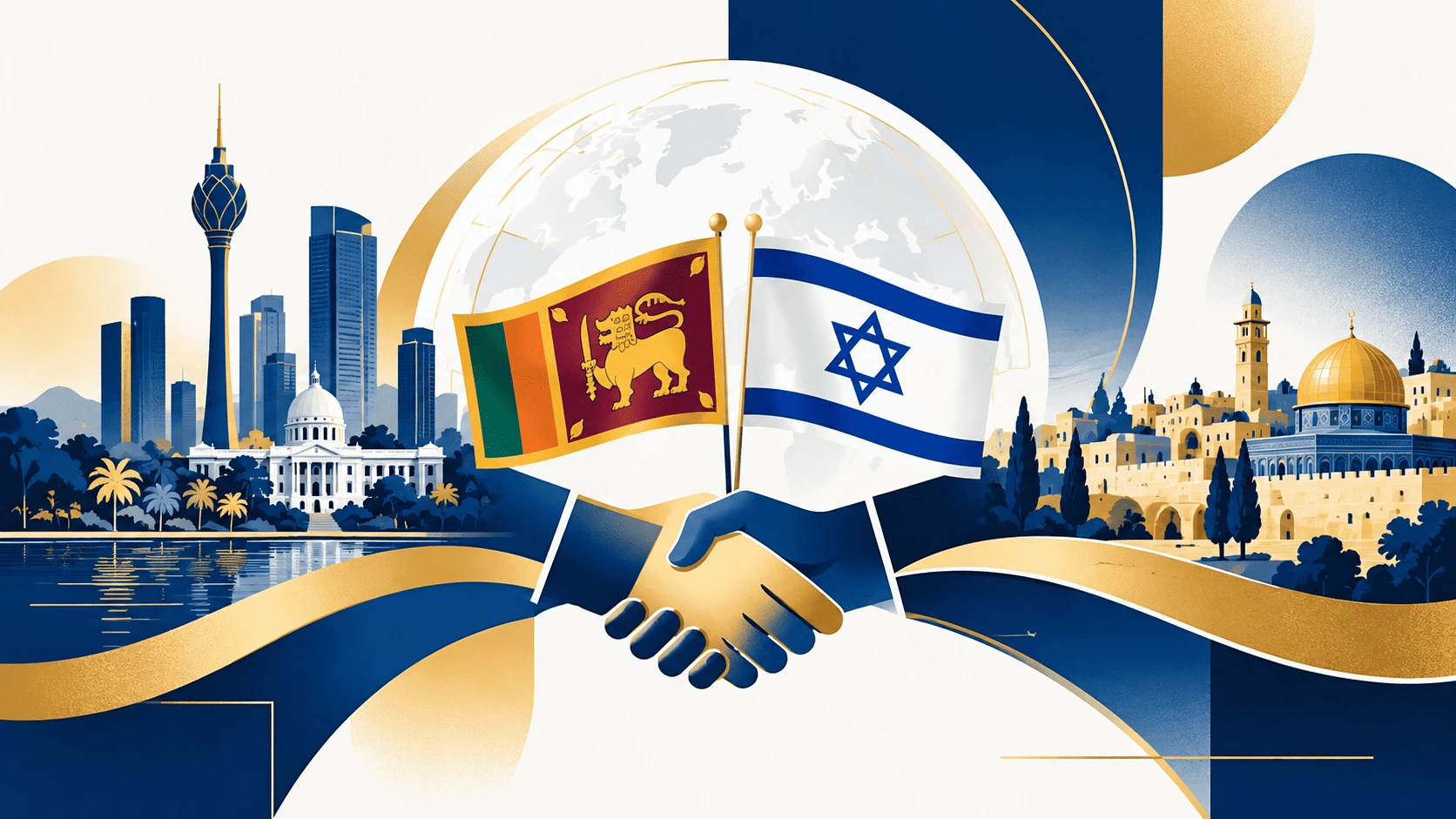 Editorial illustration symbolizing Sri Lanka–Israel friendship and cooperation