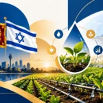 Editorial illustration of Sri Lanka–Israel agricultural cooperation, smart irrigation and sustainable farming